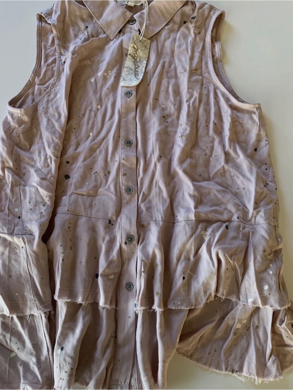 Mystree Dusty Pink Tiered sleeveless blouse with Paint-Splatter